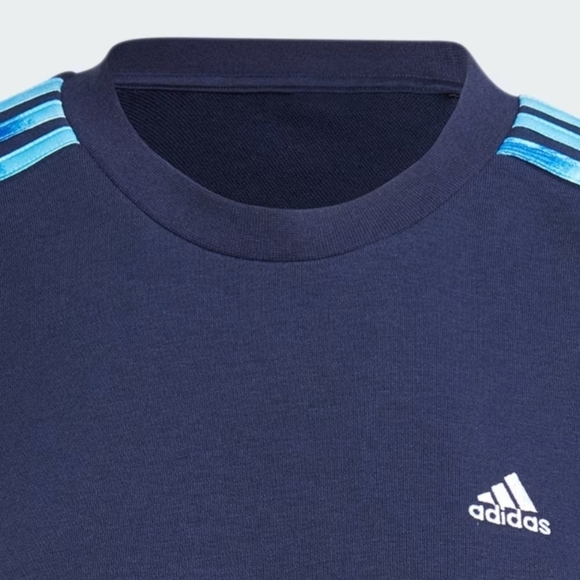 Adidas Women's 3-Striped Floral Print French Terry Sweatshirt Blue - Picture 2 of 10